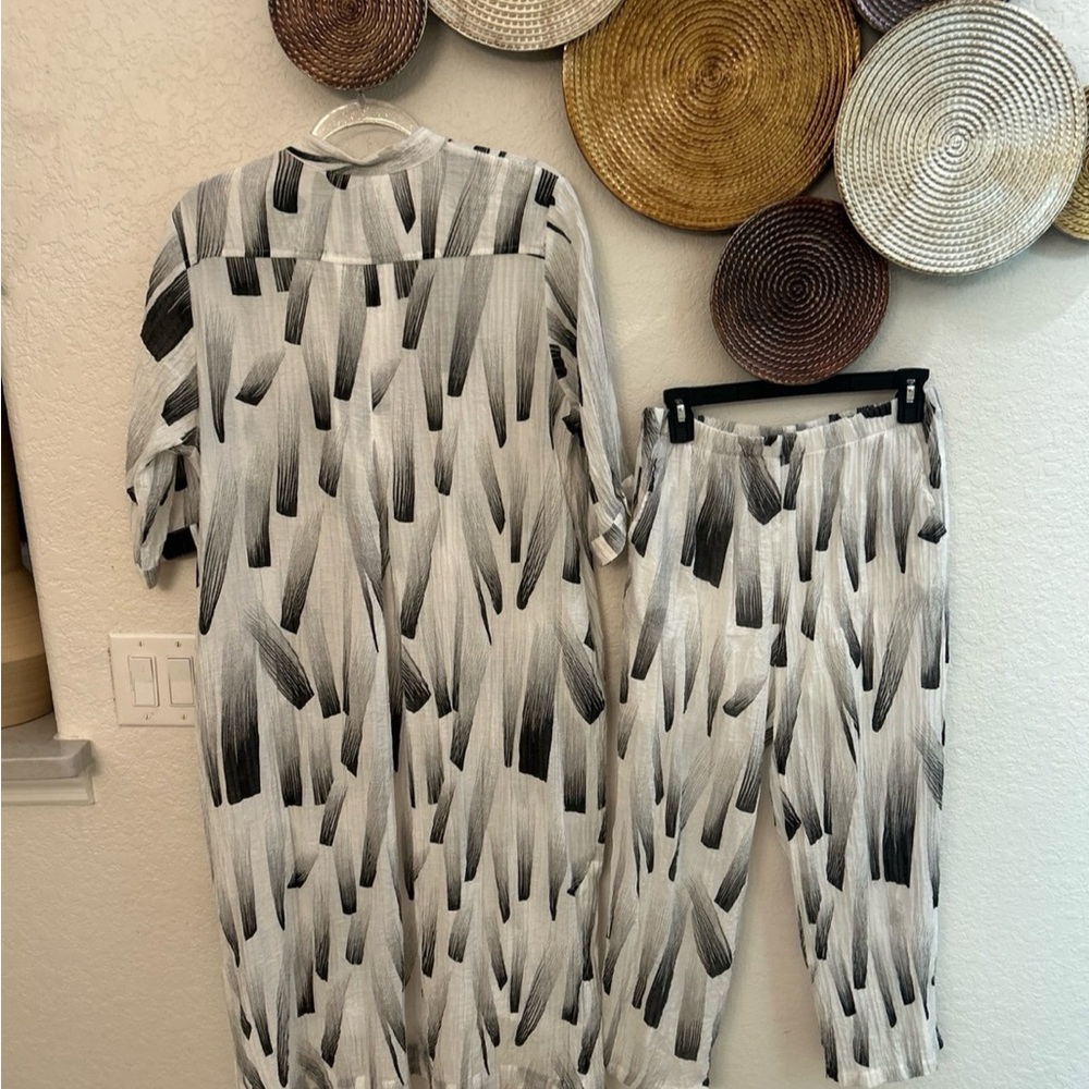 Gershon Bram Vienna matching pants set in a black and white brushstroke print L - Picture 4 of 6